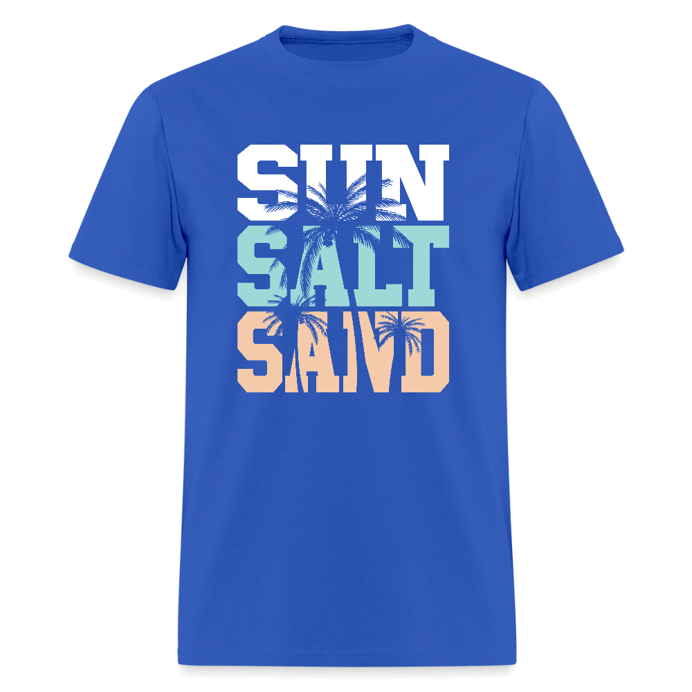 Sun Salt Sand Beach T-Shirt with Palm Tree Design - royal blue