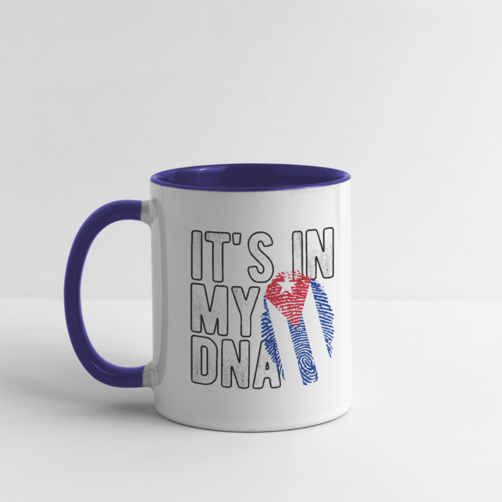 Cuban DNA Coffee Mug – Fingerprint Flag Design Color: white/cobalt blue
