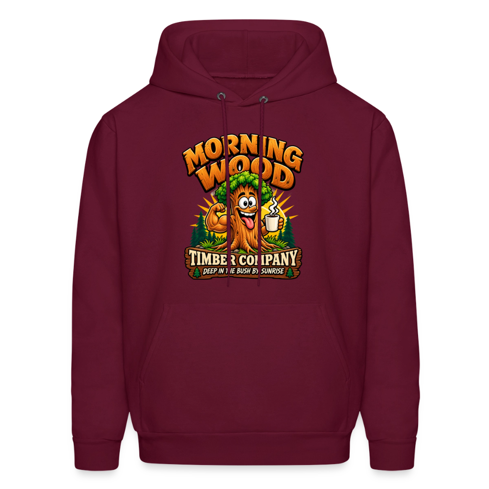 Morning Wood Timber Company Funny Adult Humor Hoodie Color: Burgundy