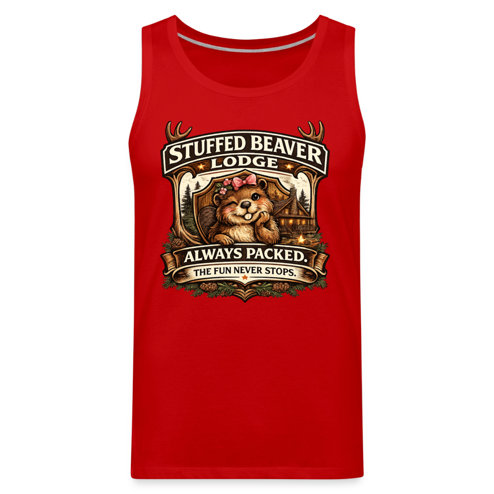 Stuffed Beaver Lodge Funny Adult Tank Top Color: Heather Gray