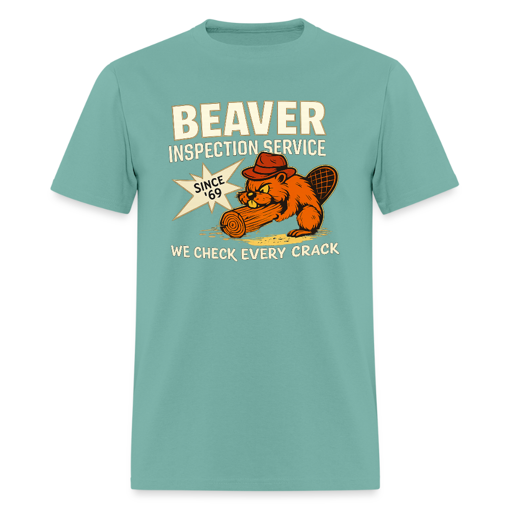 Beaver Inspection Service T-Shirt – Funny Adult Humor Tee Color: aquatic