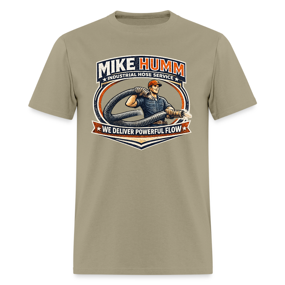 Mike Humm Industrial Hose Service Funny Adult Humor Shirt Color: khaki