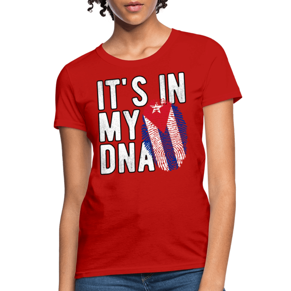 Cuban DNA Women’s T-Shirt – Fingerprint Flag Tee Color: red