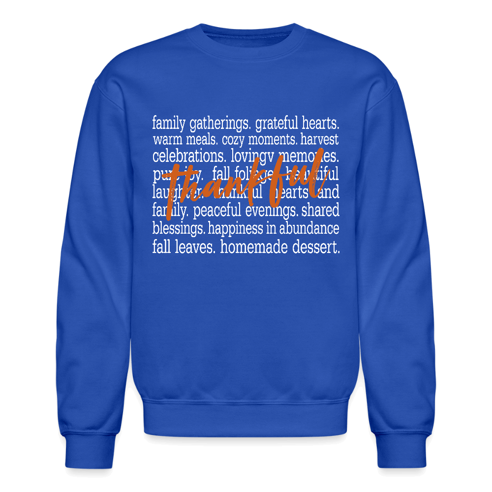 Thankful Word Art (Thanksgiving) Sweatshirt Color: royal blue