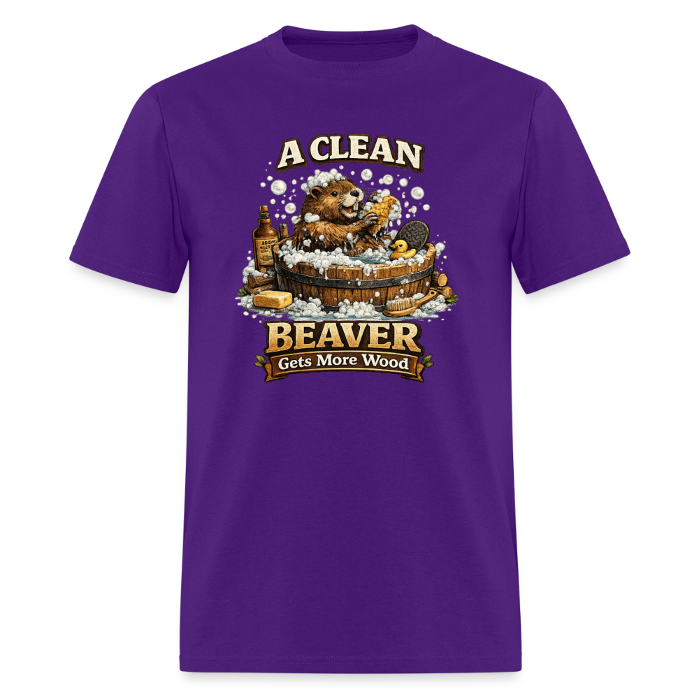A Clean Beaver Gets More Wood Funny Adult Tee Color: purple
