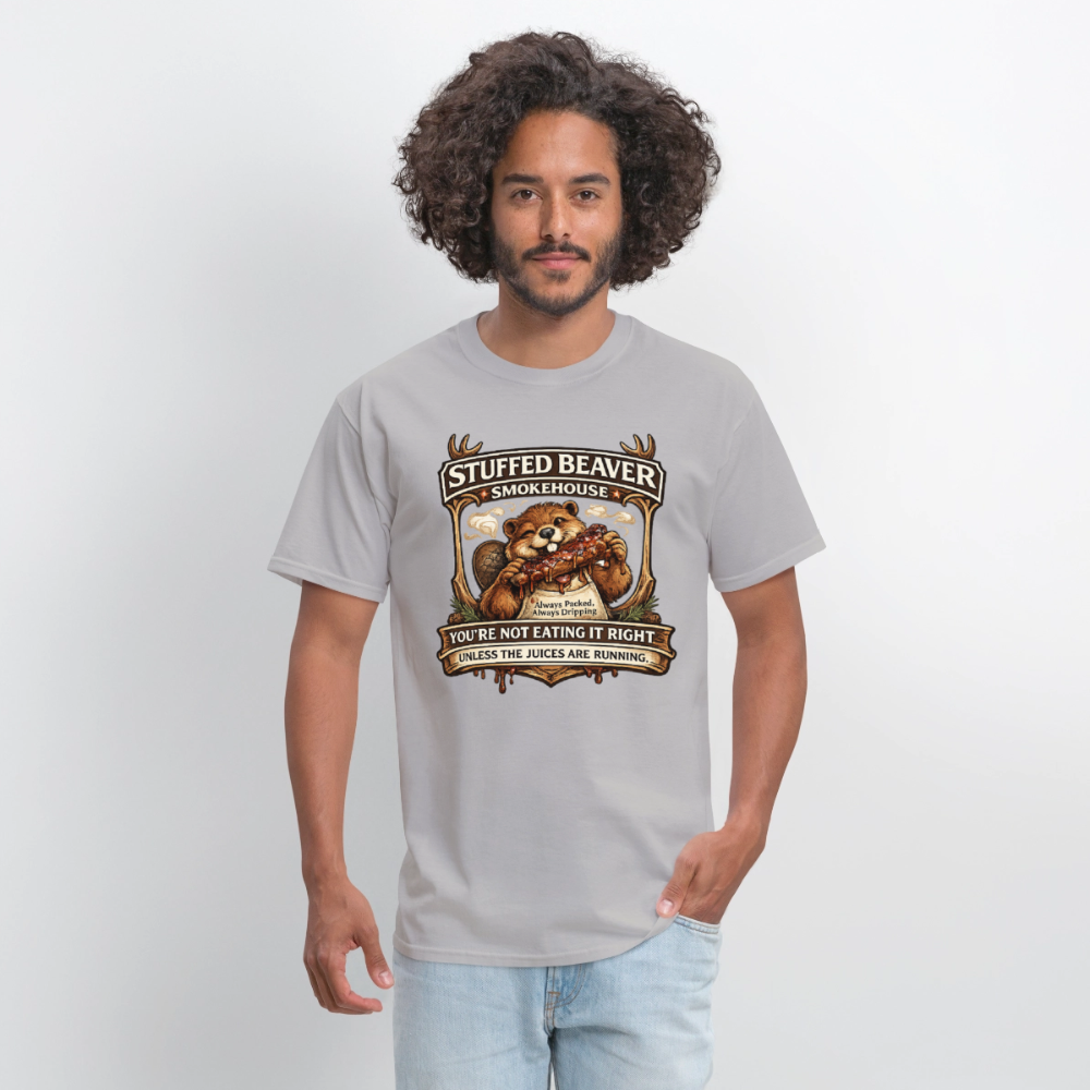 Stuffed Beaver Smokehouse Funny T-Shirt Color: Blue Dusk