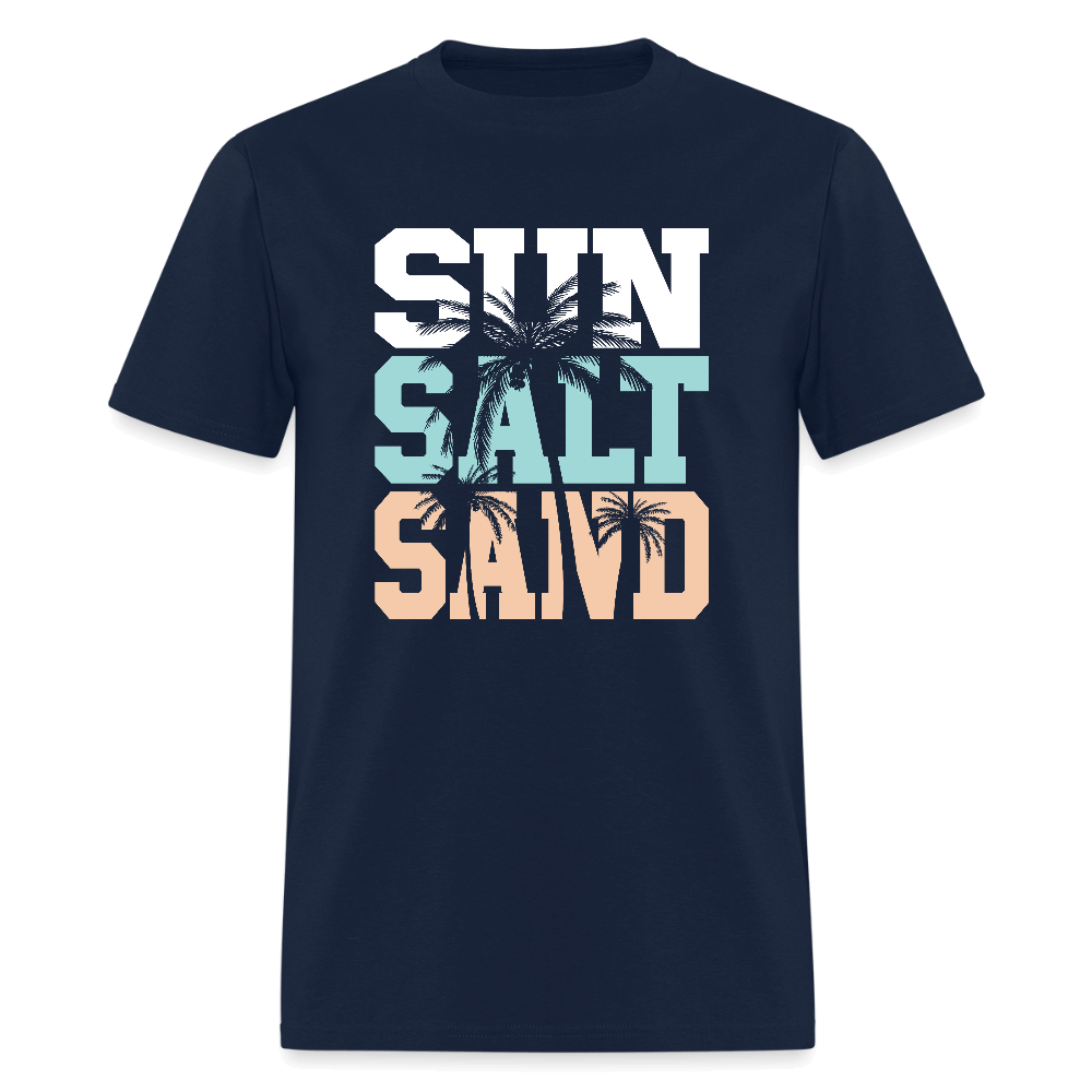 Sun Salt Sand Beach T-Shirt with Palm Tree Design - navy