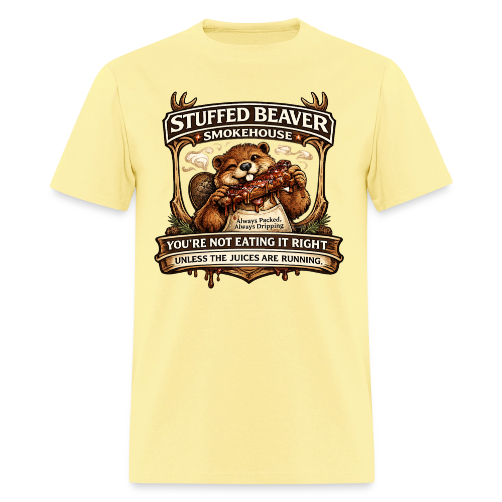 Stuffed Beaver Smokehouse Funny T-Shirt Color: Blue Dusk