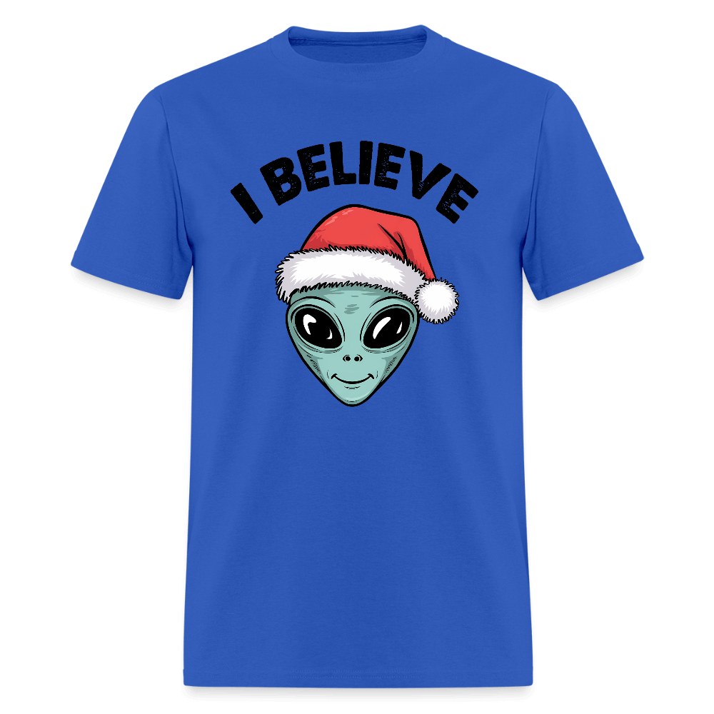 I Believe in Santa T-Shirt – Funny Alien Christmas Tee Color: royal blue