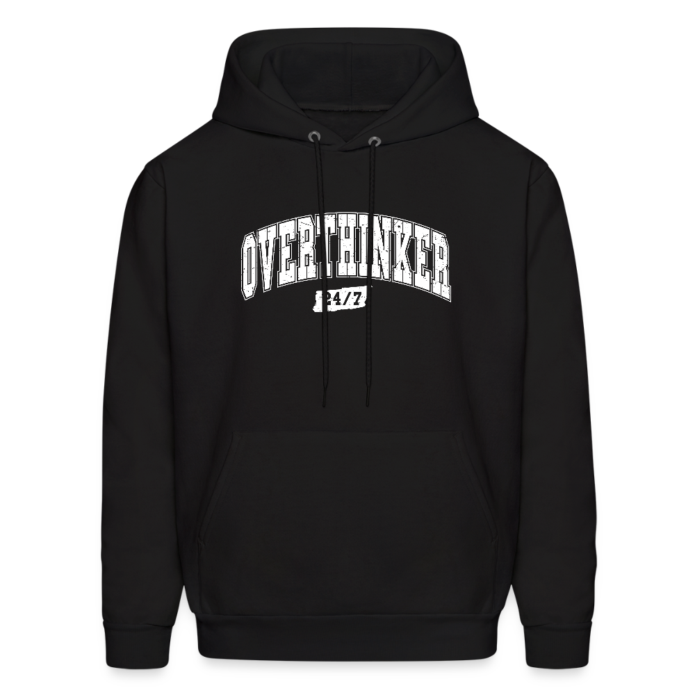 Overthinker 24/7 Funny Hoodie – White Arched Letters - black