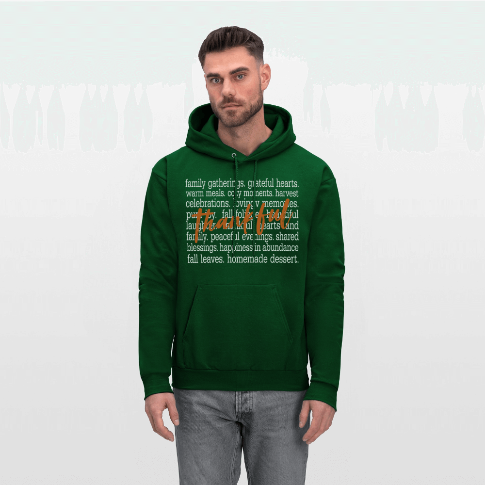 Thankful Word Art (Thanksgiving) Hoodie Color: forest green
