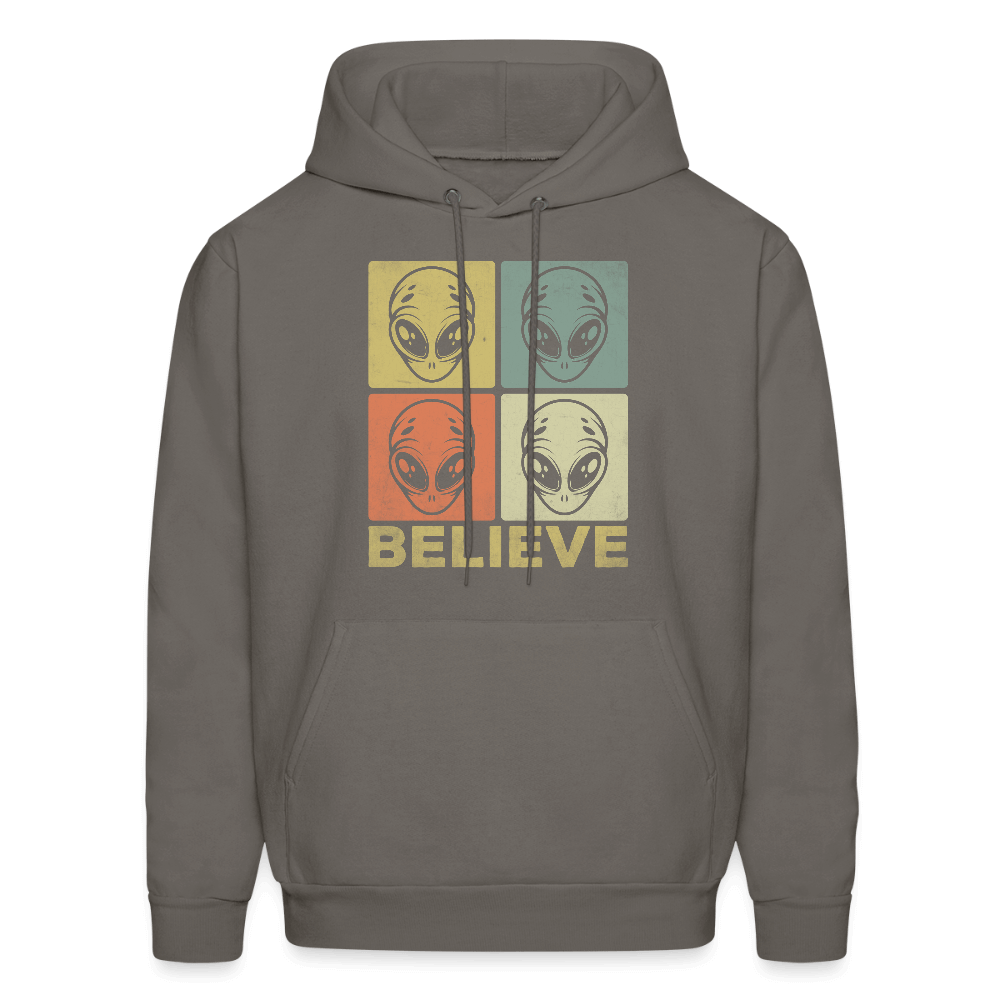 Believe Alien Hoodie – Alien Faces UFO Design Color: asphalt gray