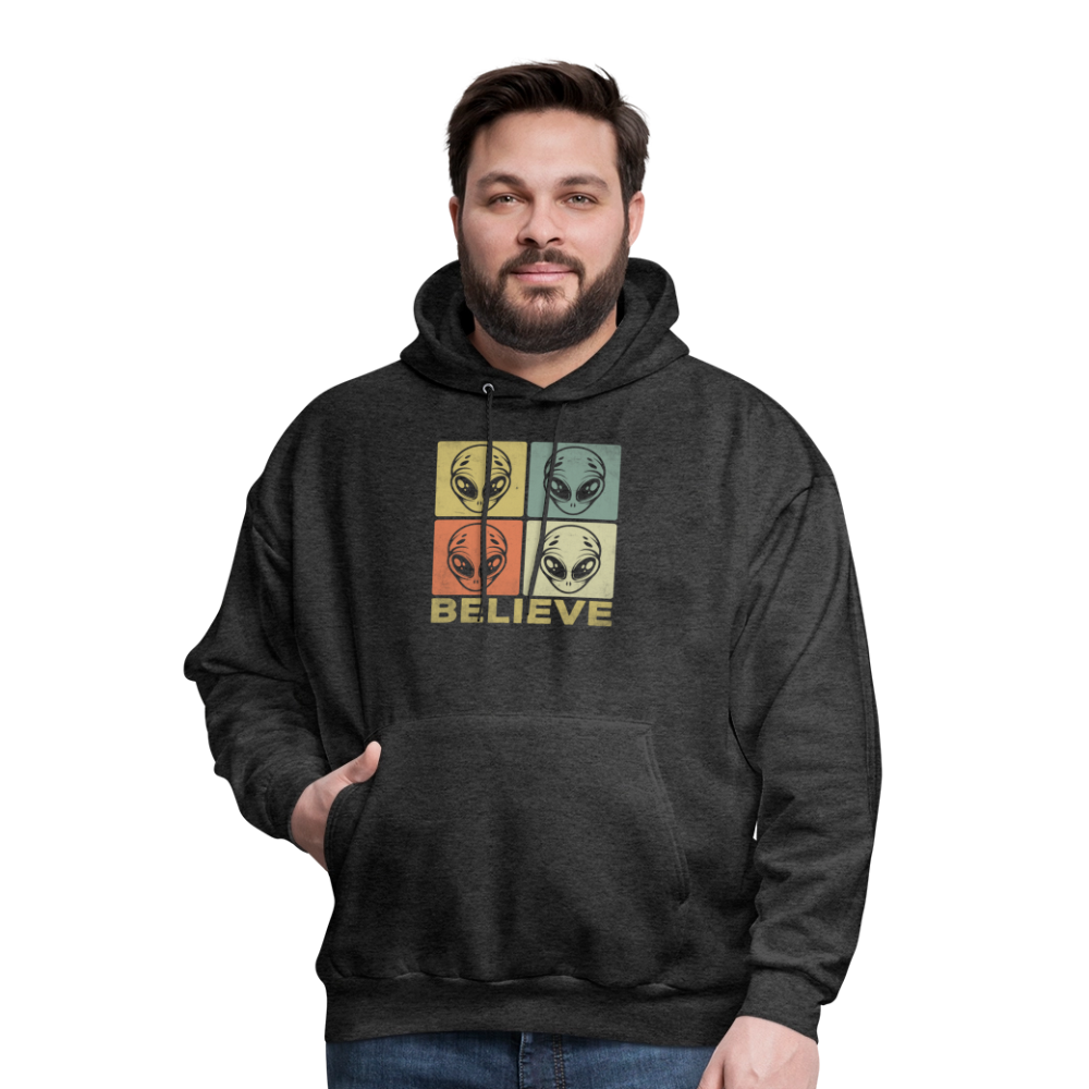 Believe Alien Hoodie – Alien Faces UFO Design - charcoal grey
