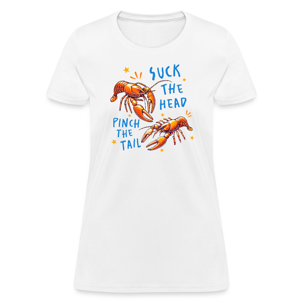 Suck the Head, Pinch the Tail Women’s Crawfish Boil T-Shirt - white