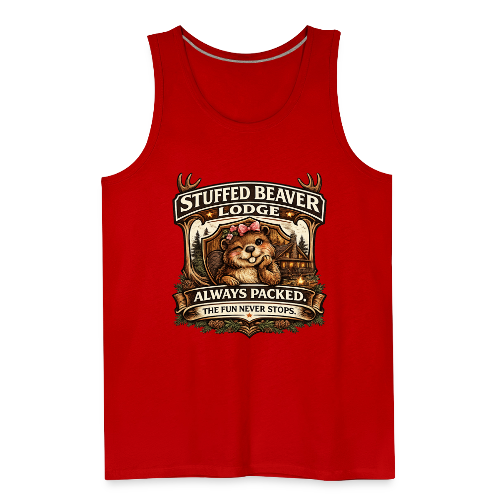 Stuffed Beaver Lodge Funny Adult Tank Top Color: Heather Gray