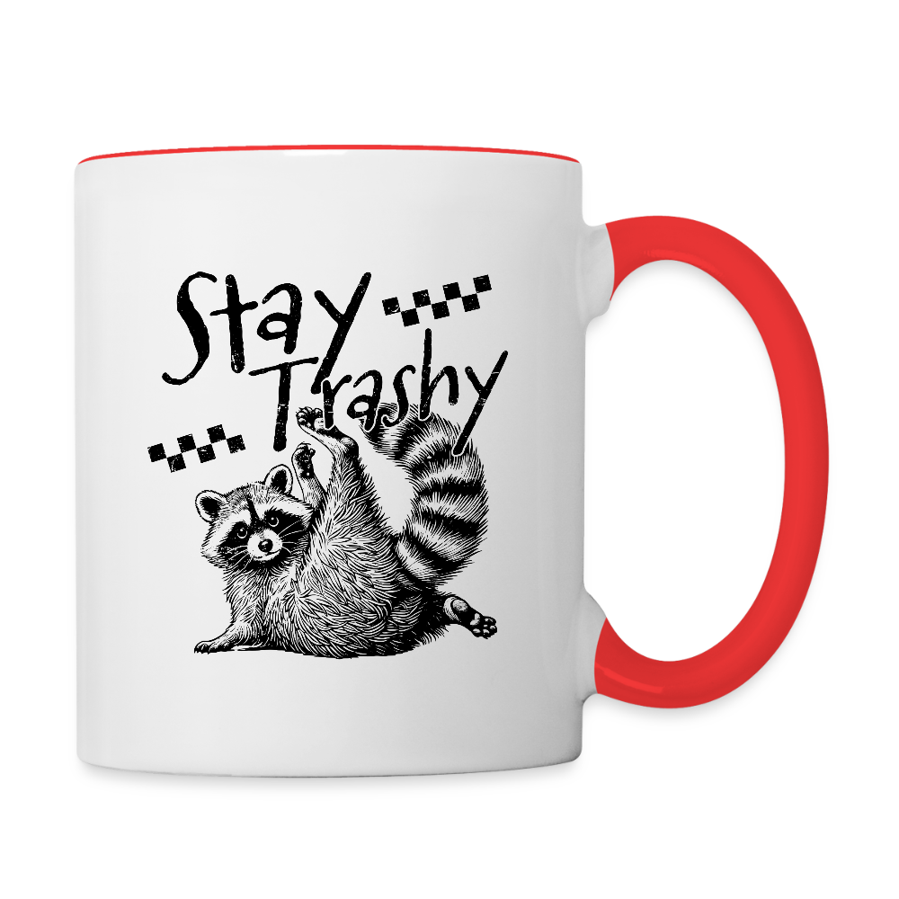 Stay Trashy Coffee Mug – Funny Feral Raccoon Design Color: white/red