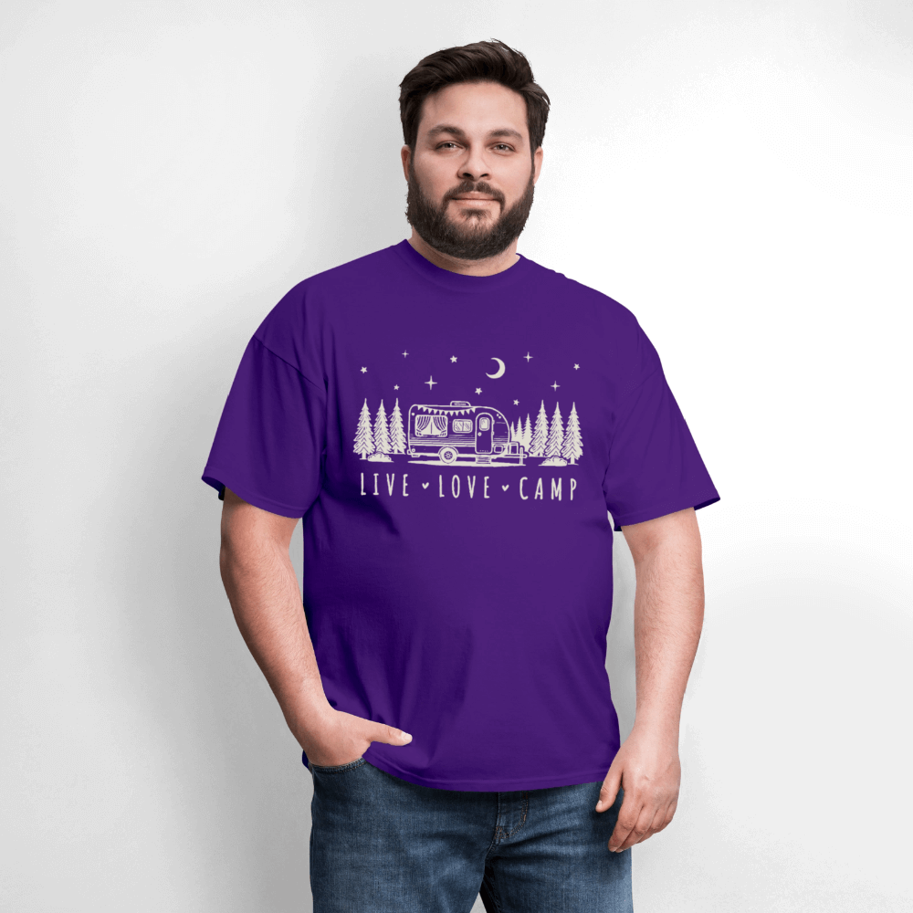 Live Love Camp T-Shirt – Camper Under the Night Sky - purple
