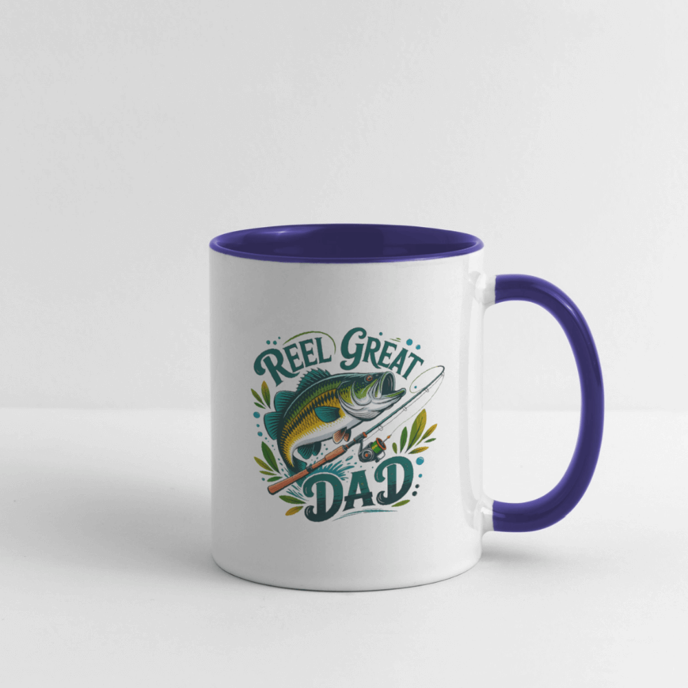 Reel Great Dad Fishing Coffee Mug with Rod & Fish Color: white/cobalt blue