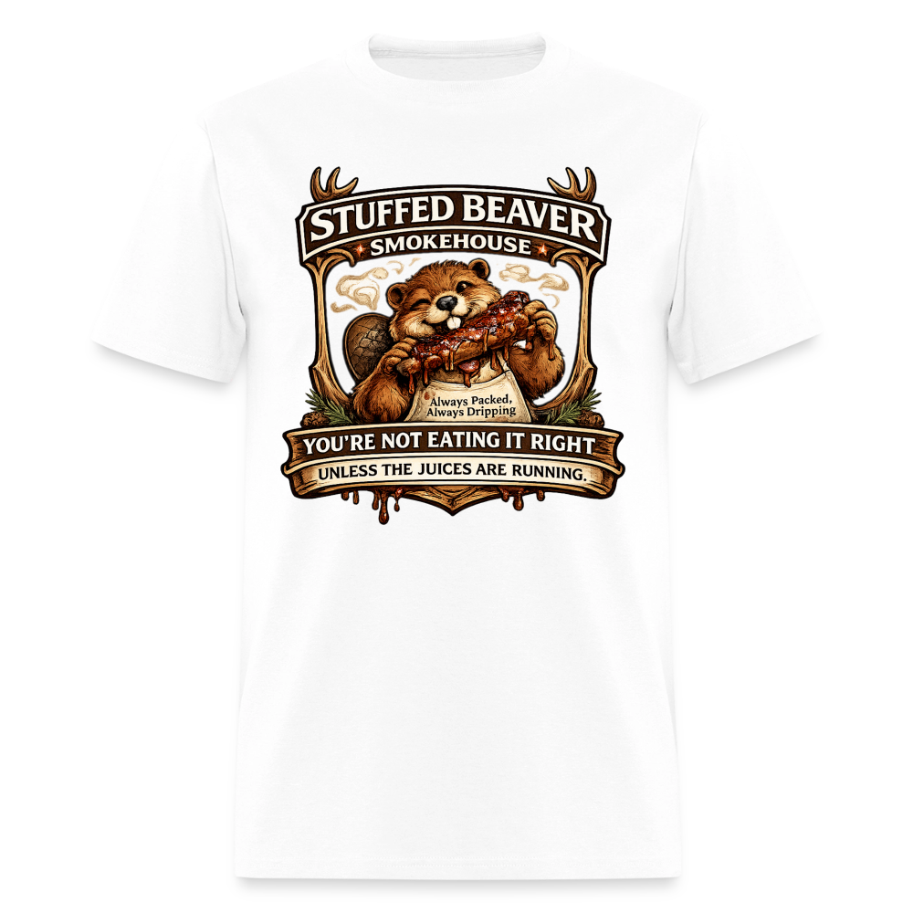Stuffed Beaver Smokehouse Funny T-Shirt Color: White