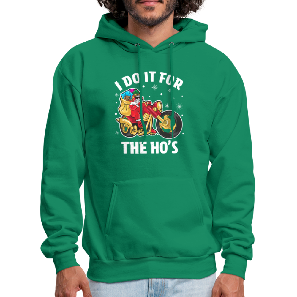 Christmas Biker Santa Riding Motorcycle I Do It For The Ho's Hoodie - kelly green