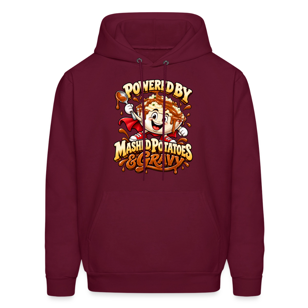 Powered by Mashed Potatoes & Gravy – Superhero Hoodie - burgundy