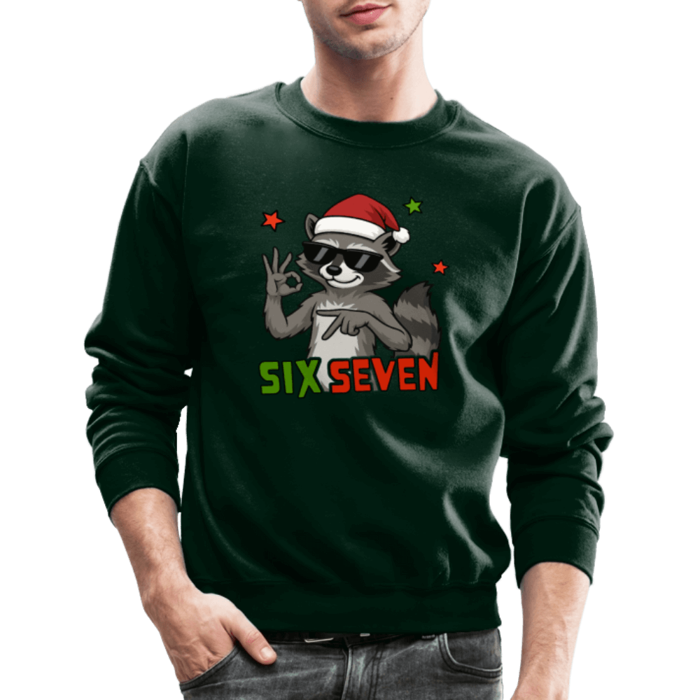Six Seven 67 Raccoon Christmas Sweatshirt Color: forest green