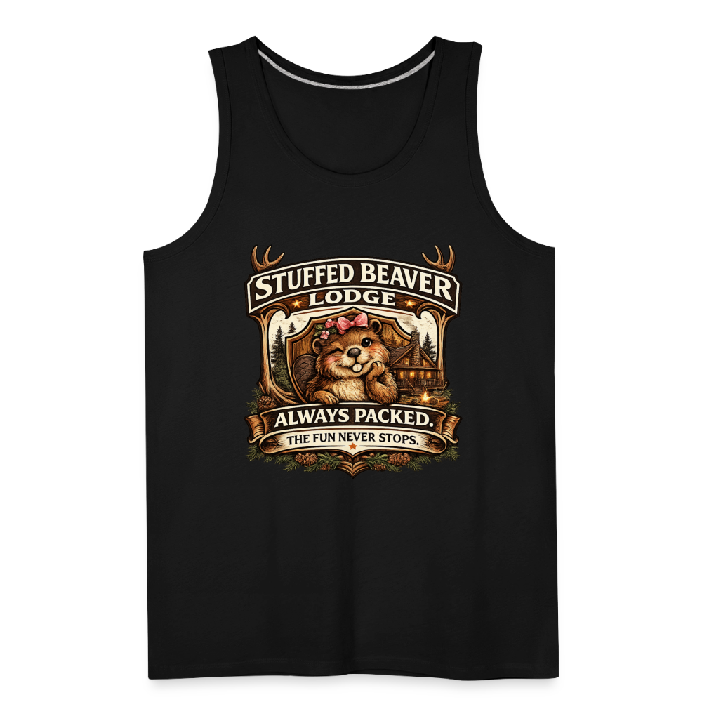 Stuffed Beaver Lodge Funny Adult Tank Top Color: Heather Gray