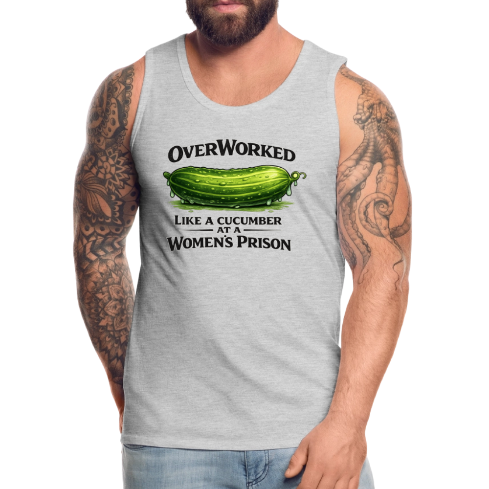 OverWorked Cucumber Funny Adult Humor Tank Top Color: White