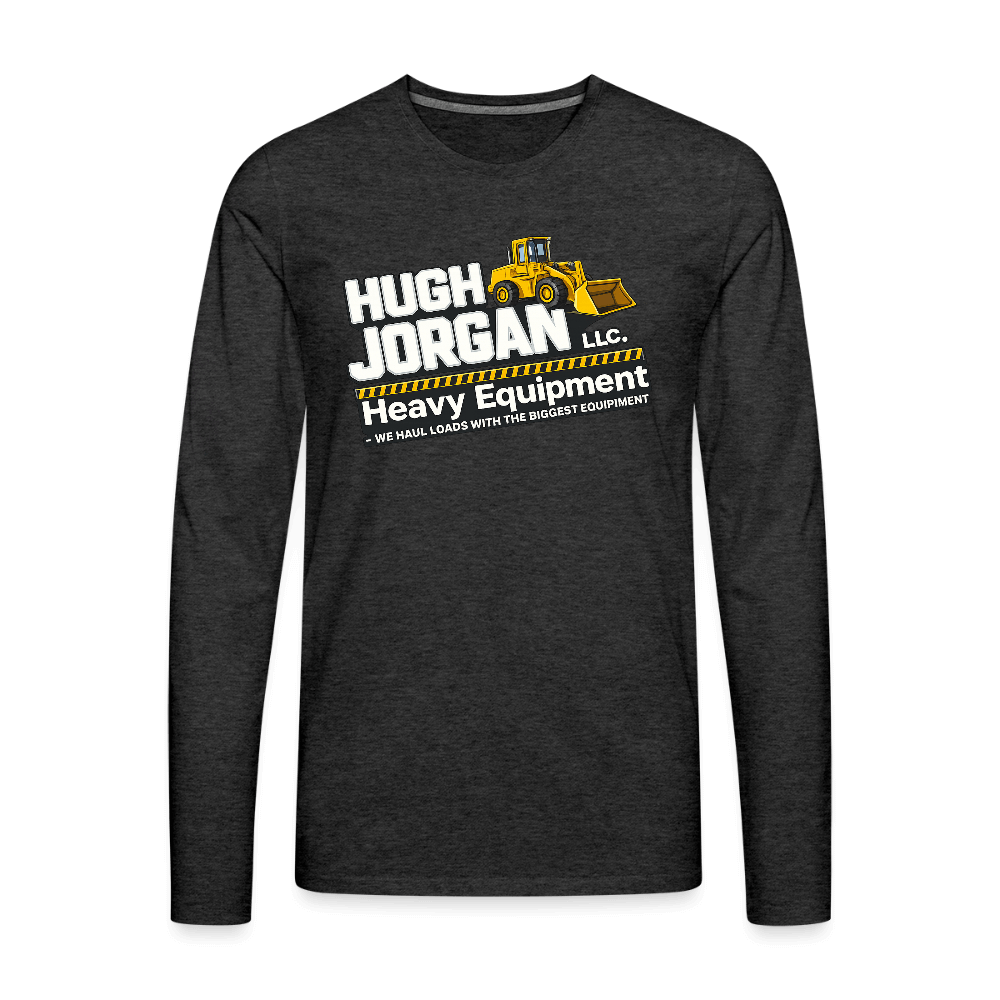 Hugh Jorgan Men's Long Sleeve T-Shirt – Funny Adult Humor Shirt Color: charcoal grey