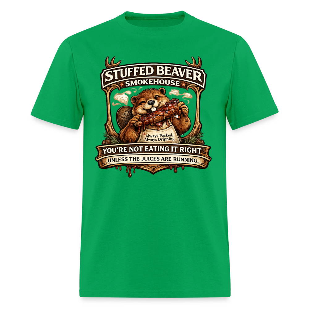 Stuffed Beaver Smokehouse Funny T-Shirt Color: Bright Green