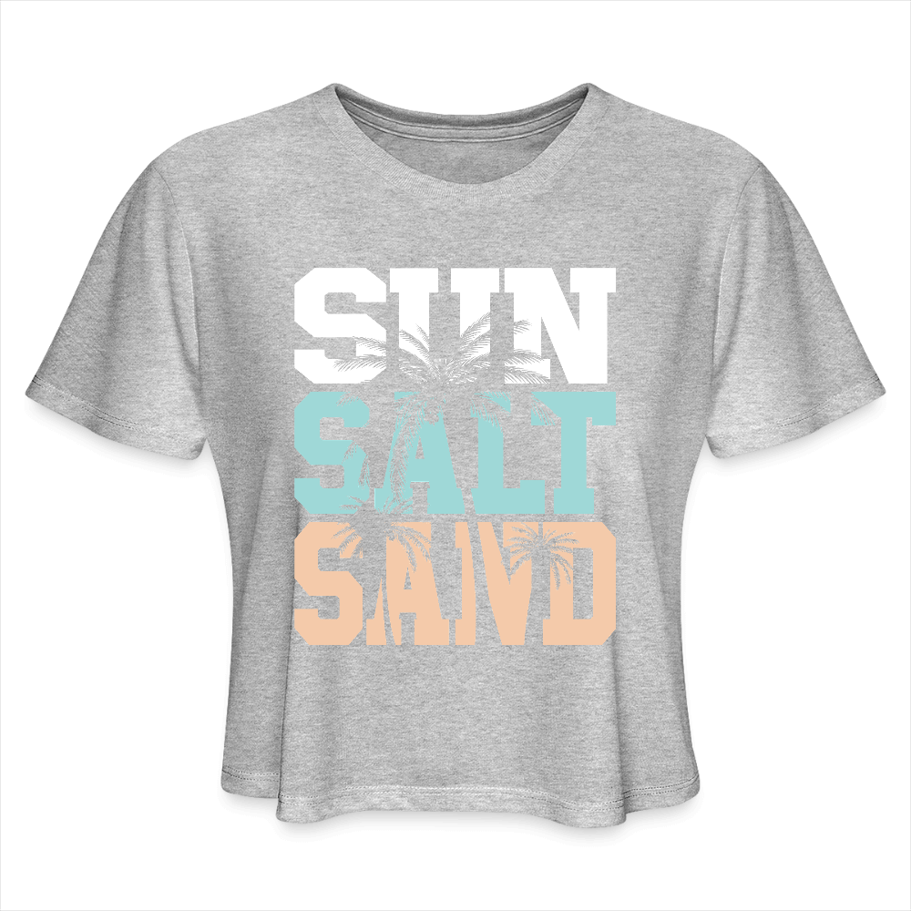 Sun Salt Sand Women’s Crop Top with Palm Tree Design - heather gray