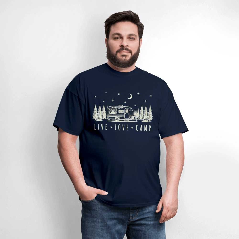 Live Love Camp T-Shirt – Camper Under the Night Sky - navy