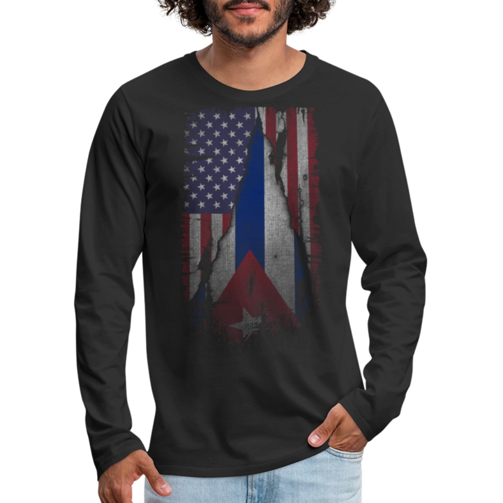 Cuba & USA Flag Men’s Long-Sleeve T-Shirt – Cuban American Heritage - black