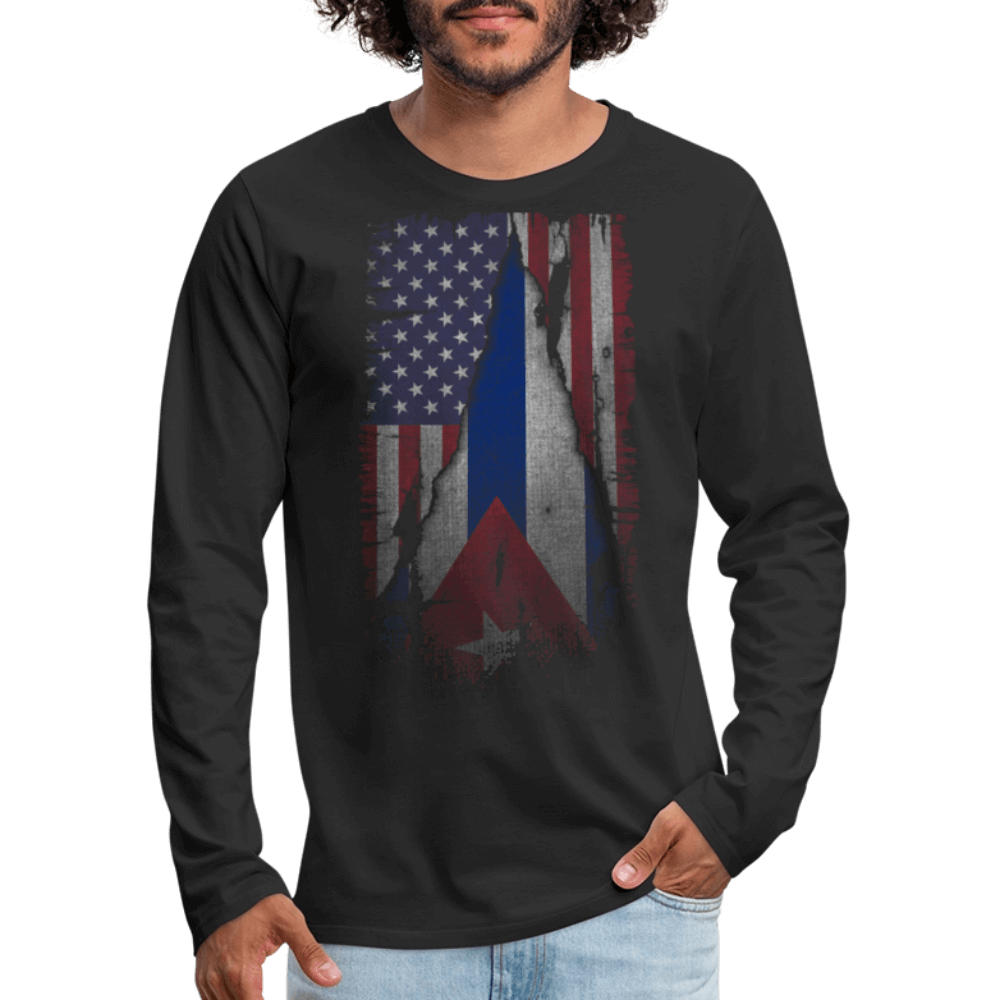 Cuba & USA Flag Men’s Long-Sleeve T-Shirt – Cuban American Heritage Color: black