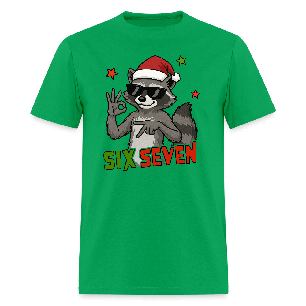 Six Seven 67 Raccoon Wearing Christmas Hat T-Shirt Color: bright green