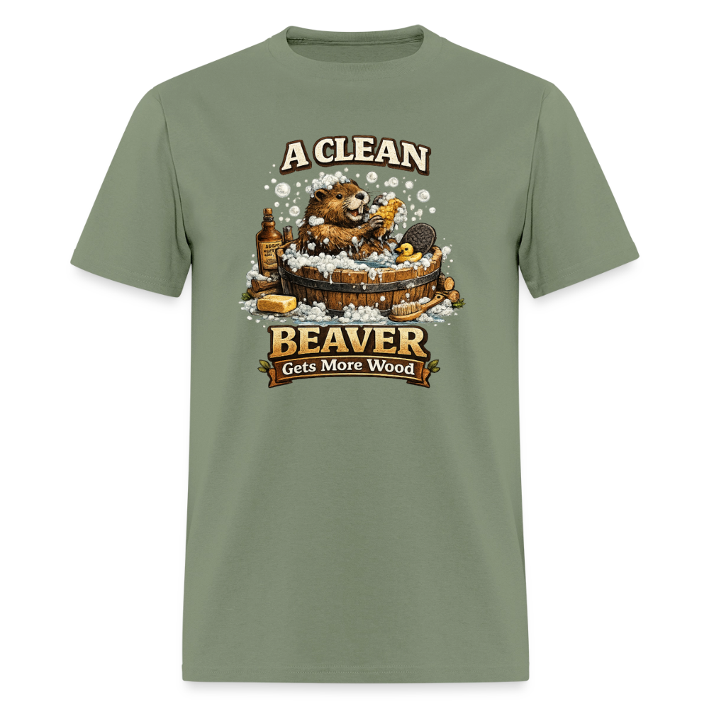 A Clean Beaver Gets More Wood Funny Adult Tee Color: military green