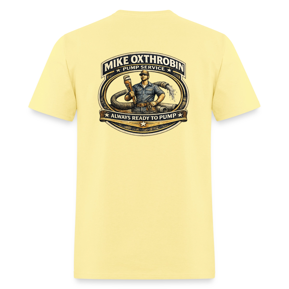 Mike Oxthrobin Pump Service Double-Sided Funny Humor Tee Color: dark red