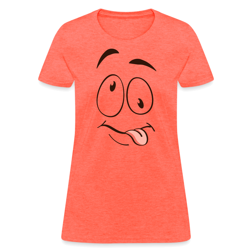 Silly Face Emotion with Tongue Women's Contoured T-Shirt - heather coral