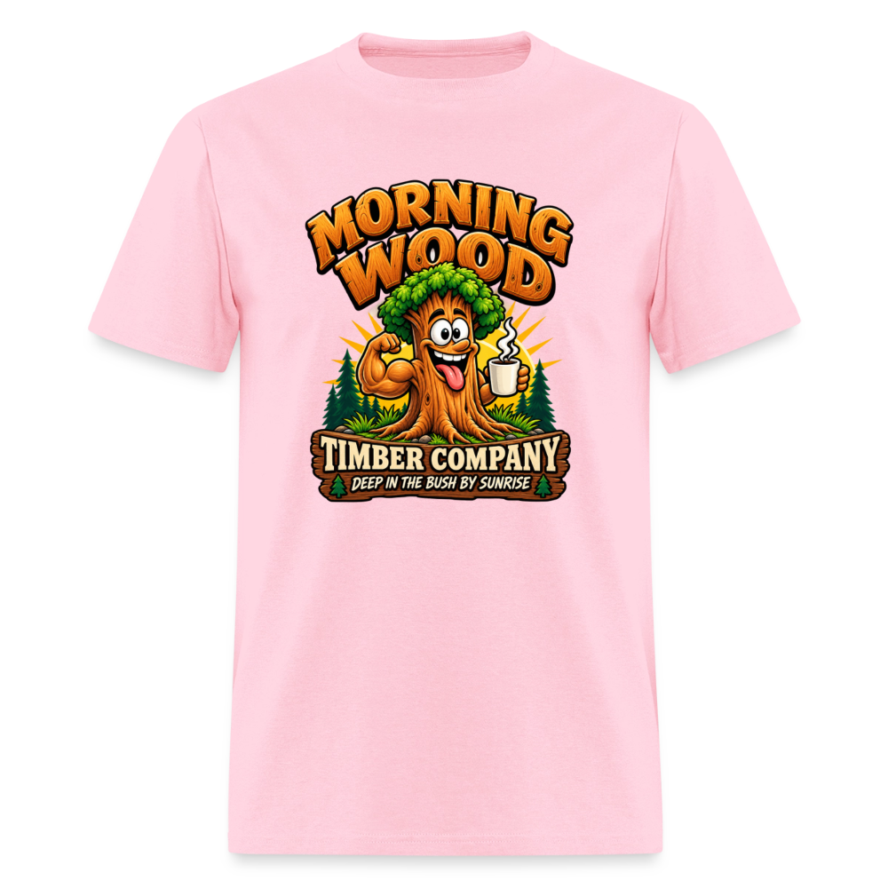 Morning Wood Timber Company Funny Adult Humor T-Shirt – Deep in the Bush by Sunrise Color: Pink