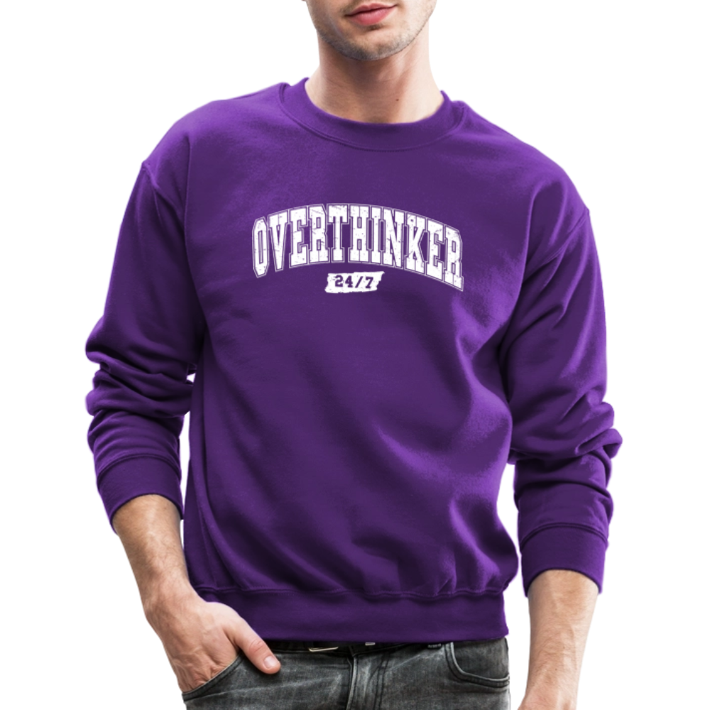 Overthinker 24/7 Funny Sweatshirt – White Arched Letters - purple