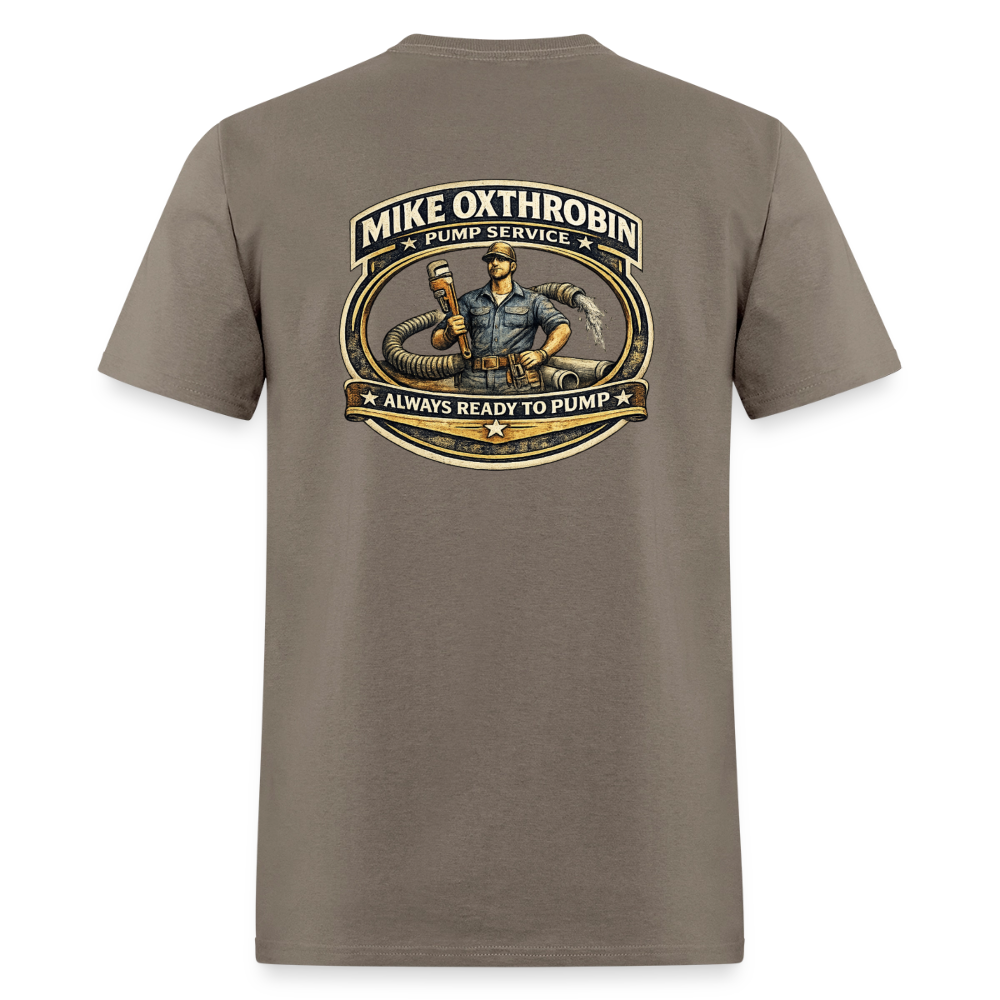 Mike Oxthrobin Pump Service Double-Sided Funny Humor Tee Color: dark red