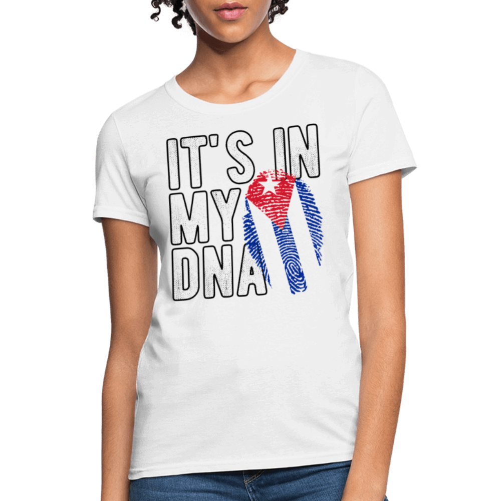 Cuban DNA Women’s T-Shirt – Fingerprint Flag Tee Color: white