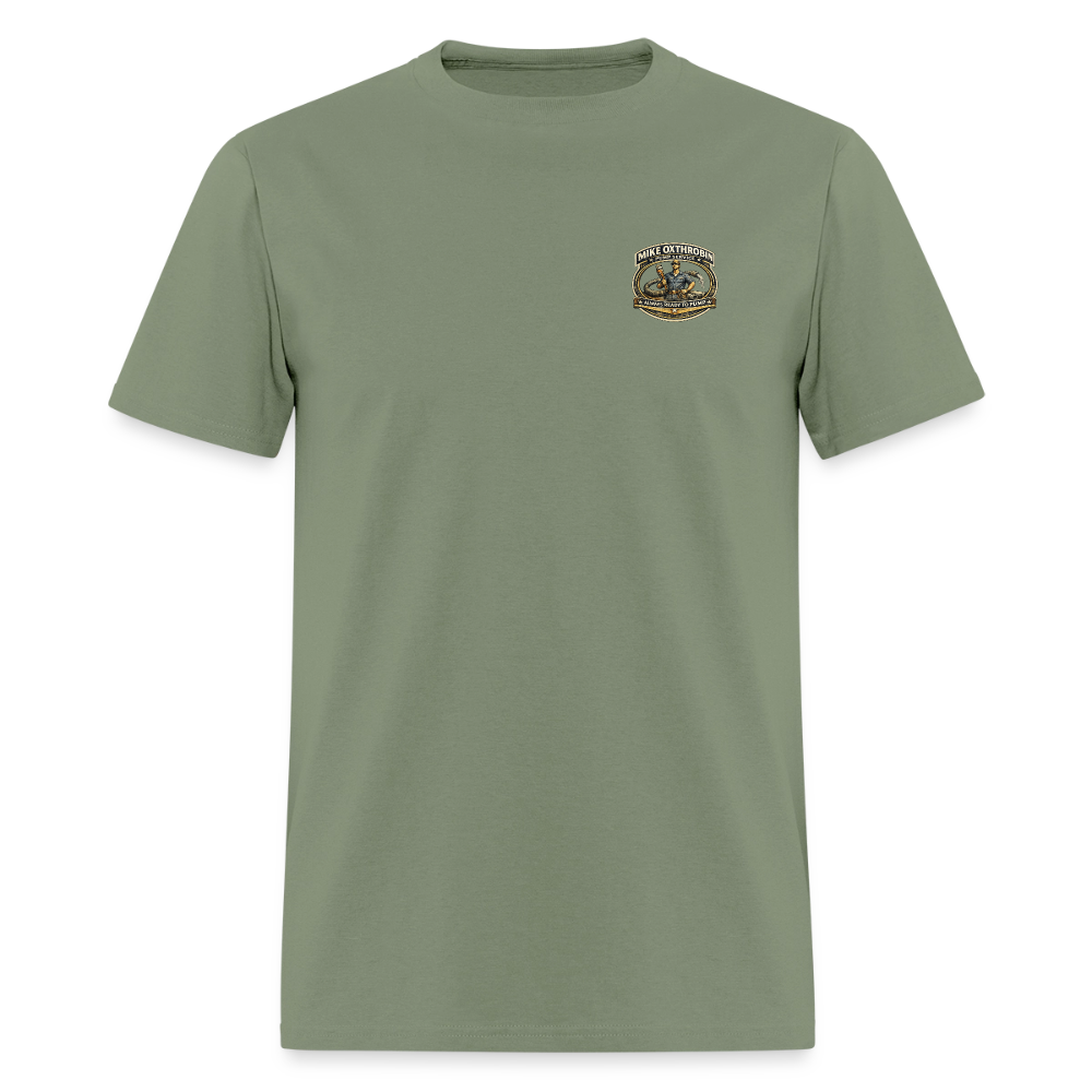 Mike Oxthrobin Pump Service Double-Sided Funny Humor Tee Color: military green