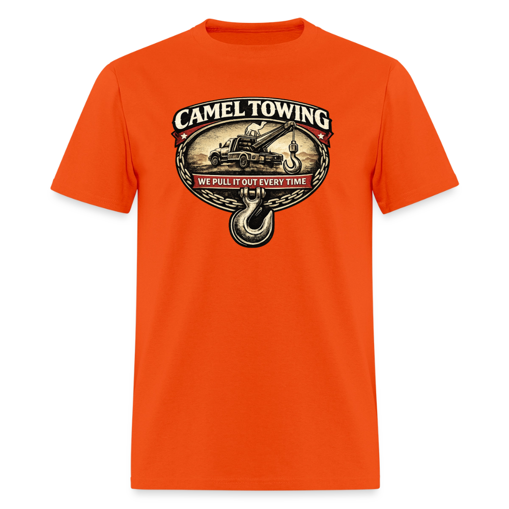 Camel Towing Funny Adult Humor T-Shirt Color: Orange