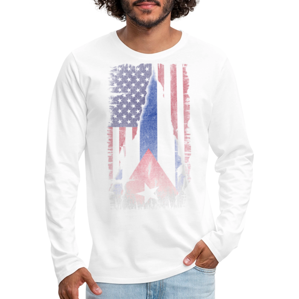 Cuba & USA Flag Men’s Long-Sleeve T-Shirt – Cuban American Heritage Color: white