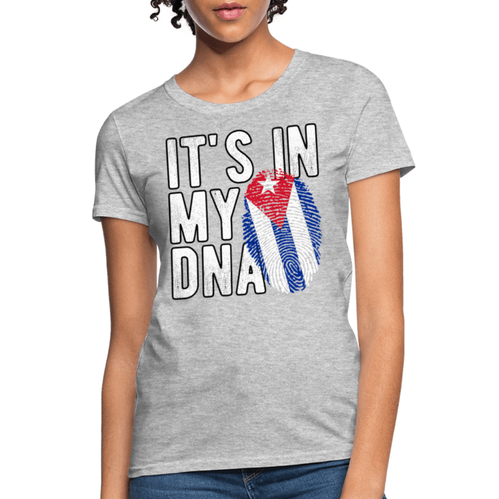 Cuban DNA Women’s T-Shirt – Fingerprint Flag Tee Color: heather gray