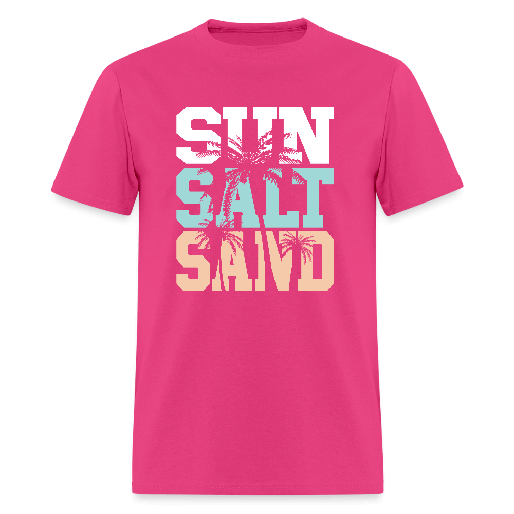 Sun Salt Sand Beach T-Shirt with Palm Tree Design - fuchsia