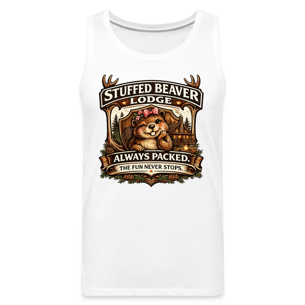 Stuffed Beaver Lodge Funny Adult Tank Top Color: Heather Gray