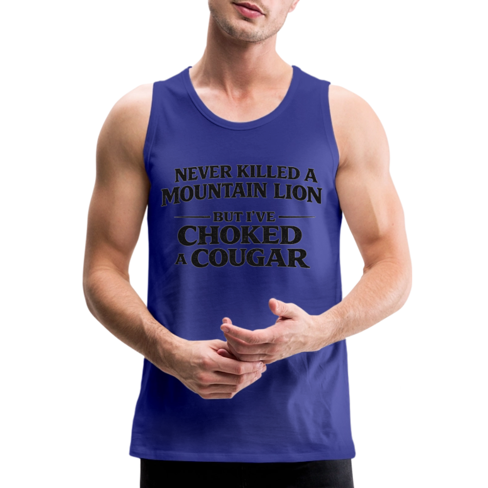 Choked a Cougar Funny Adult Humor Tank Top Color: Royal Blue