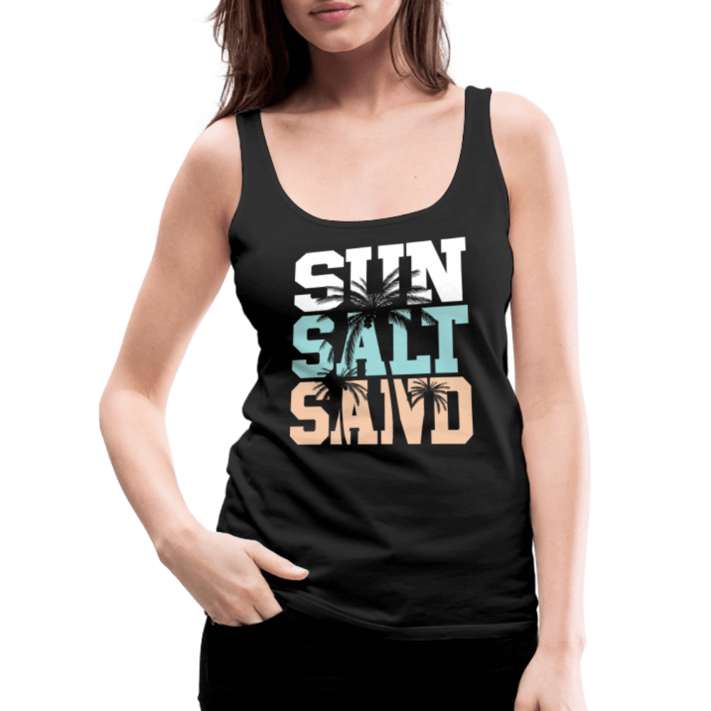 Sun Salt Sand Women’s Tank Top with Palm Tree Beach Theme - black